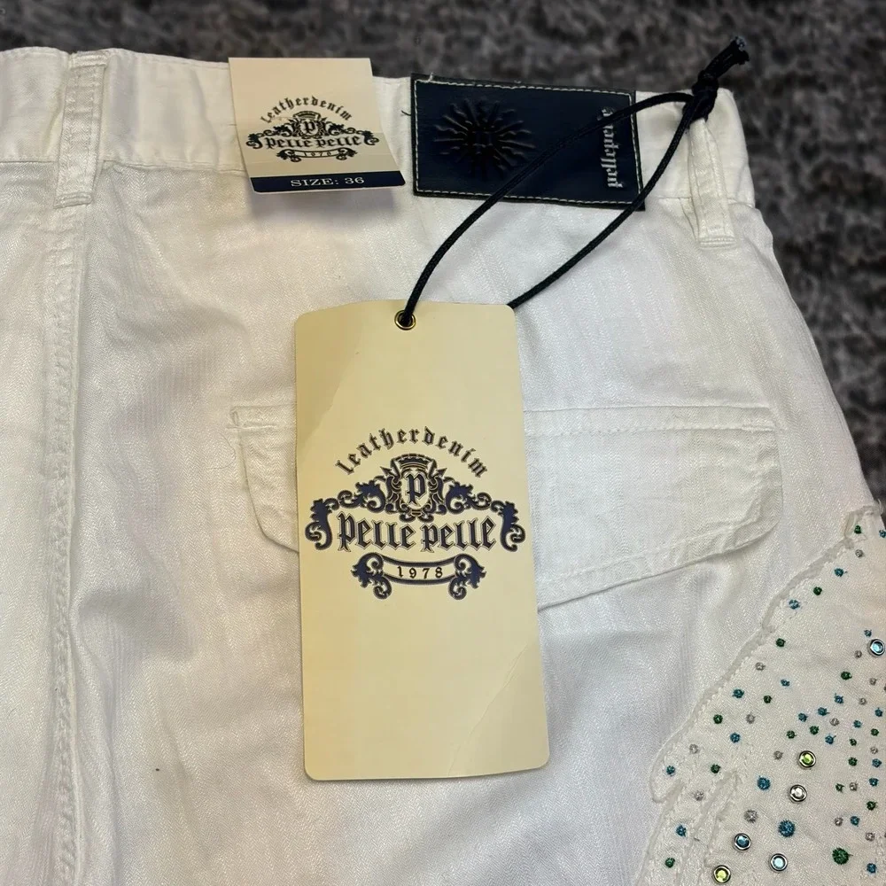 NWT Vintage Pelle Pelle Cargo Shorts Mens 36 White Baggy Hip-Hop Skater Y2K